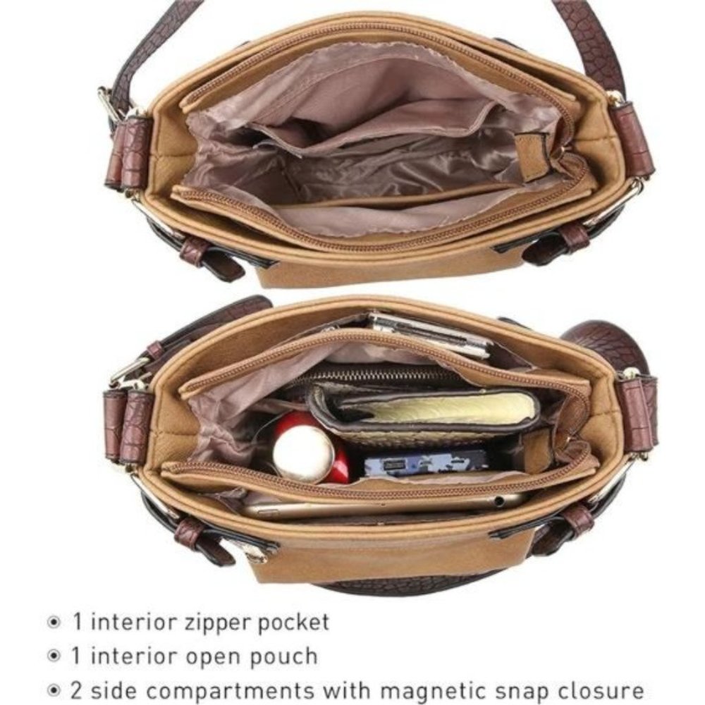 Women's Soft Vegan Leather Messenger Bag Khaki - Picture 5 of 6